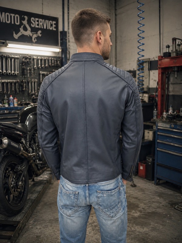 Cafe Racer Szürke Bőrdzseki
