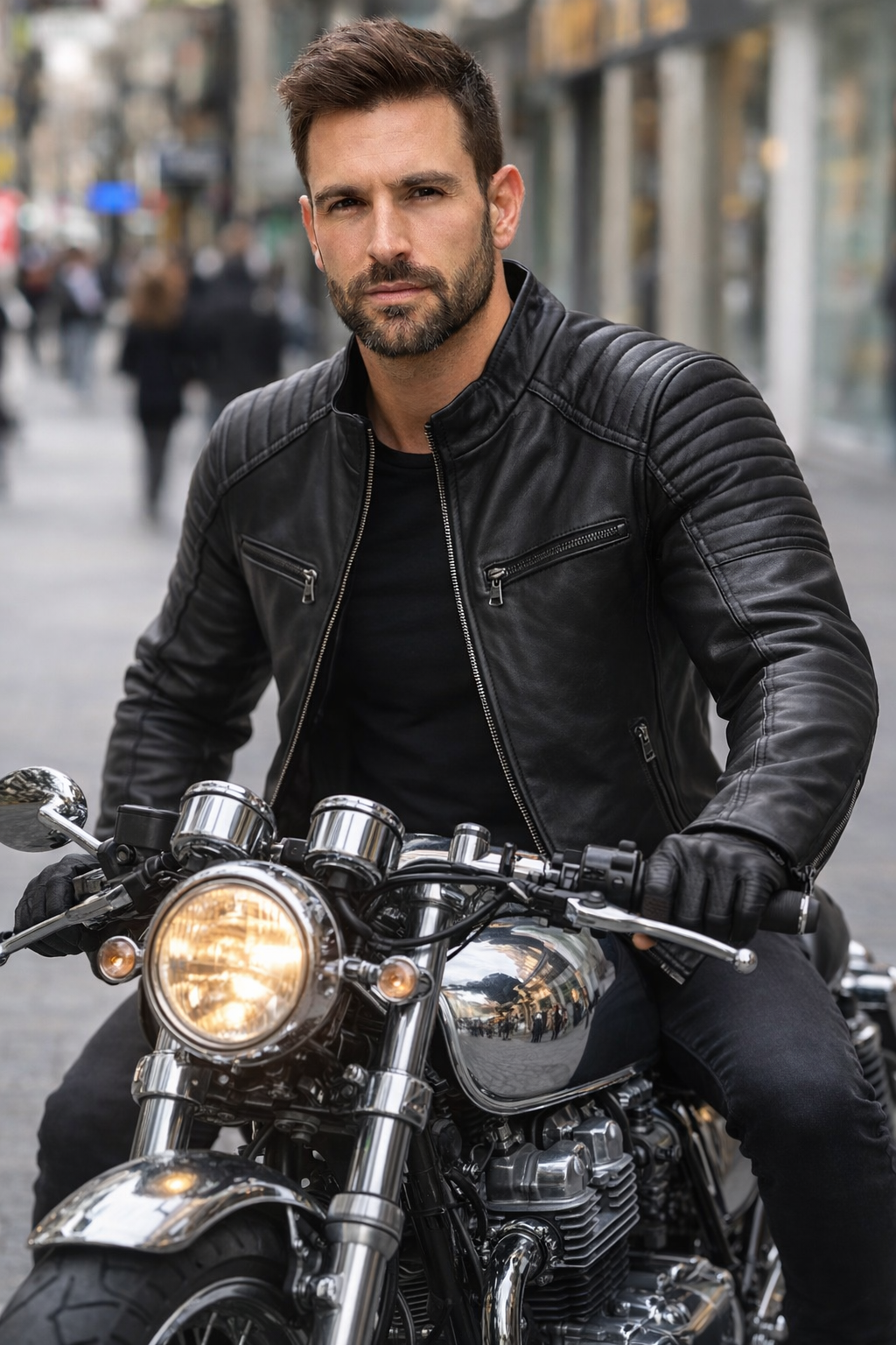 Cafe Racer Fekete Bőrdzseki